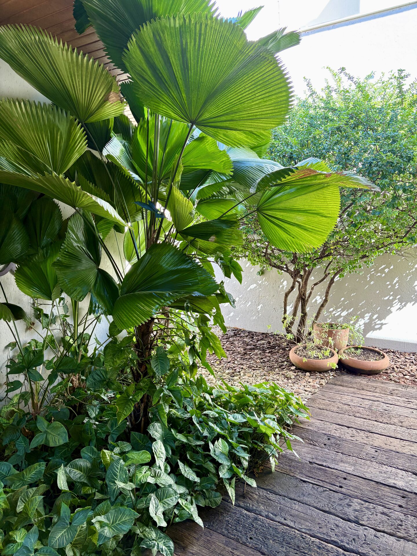 Detalhe de bloco de concreto com placa +AMOR e corações de cerâmica
